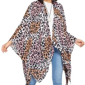 Boho Lightweight Multicolor Animal Print Kimono Wrap